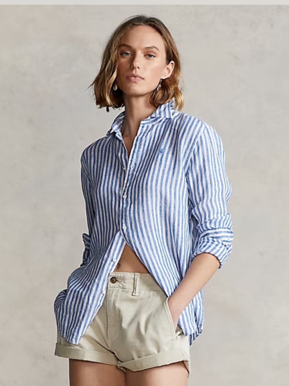 Polo Ralph Lauren Relaxed Fit Striped Linen Shirt Large Blue/White